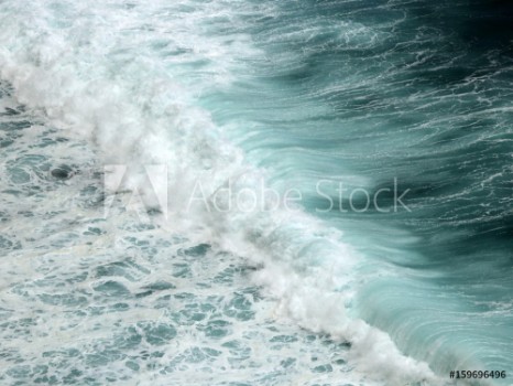 Picture of A large tidal wave with white foam and bubbles
